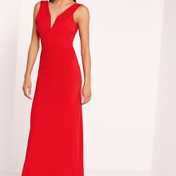 red plunge maxi dress